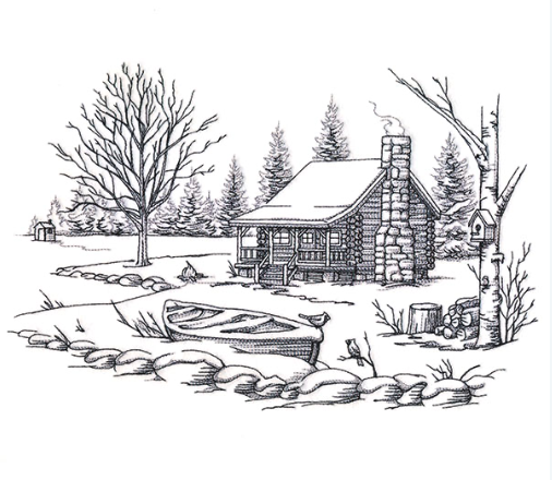 Kussenhoes met geborduurde winter scene