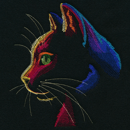 Kussenhoes met borduursel van kleurrijke kat