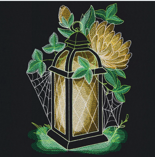 Kussenhoes met borduursel van mystieke lantaarn