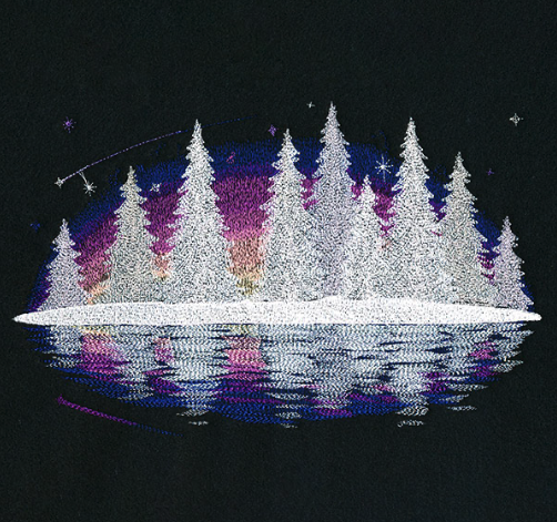 Kussenhoes met borduursel van winterse weerspiegeling