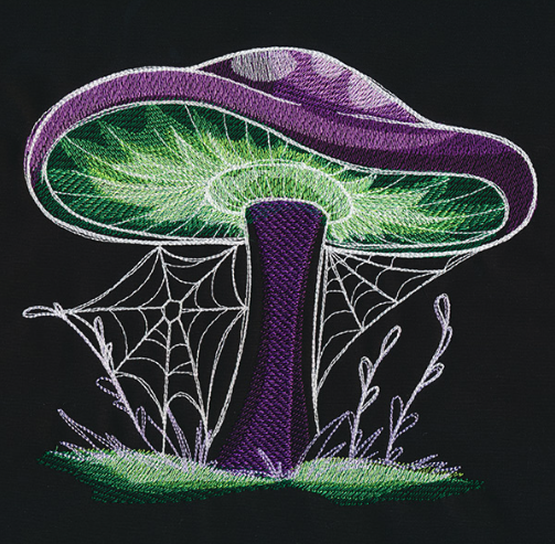 Kussenhoes met borduursel van mystieke paddenstoel