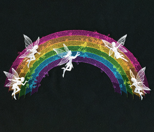 Kussenhoes met borduursel van magiche regenboog