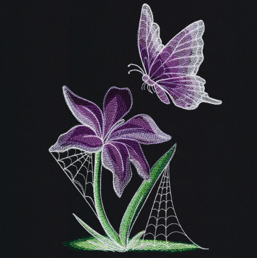 Kussenhoes met mystieke bloem en vlinder borduursel