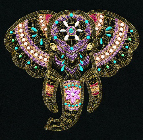 Kussenhoes met geborduurde Bohemian olifant