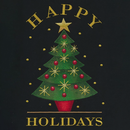 Kussenhoes met Happy Holidays kerstboom borduursel