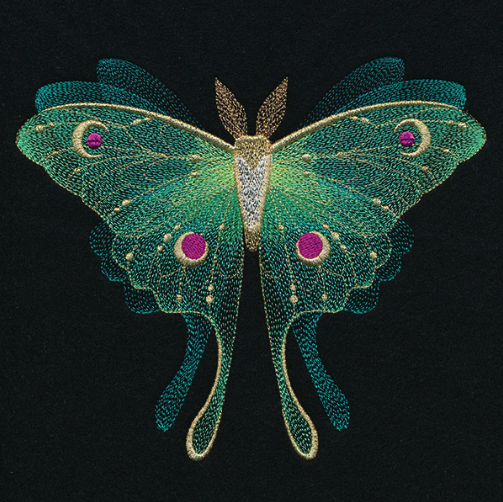 Kussenhoes met Luna Moth geborduurd