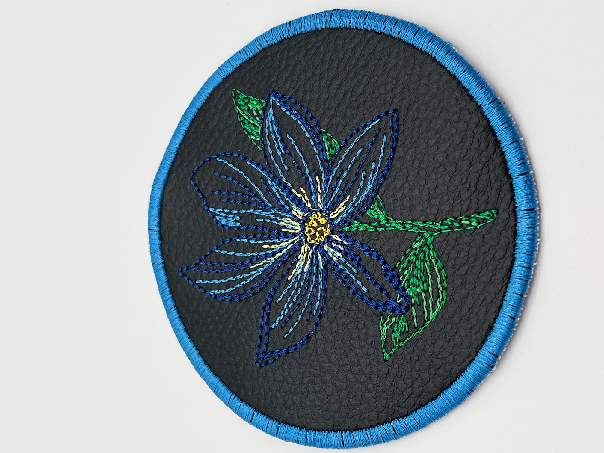 Geborduurde Onderzetter Bloem Blauw