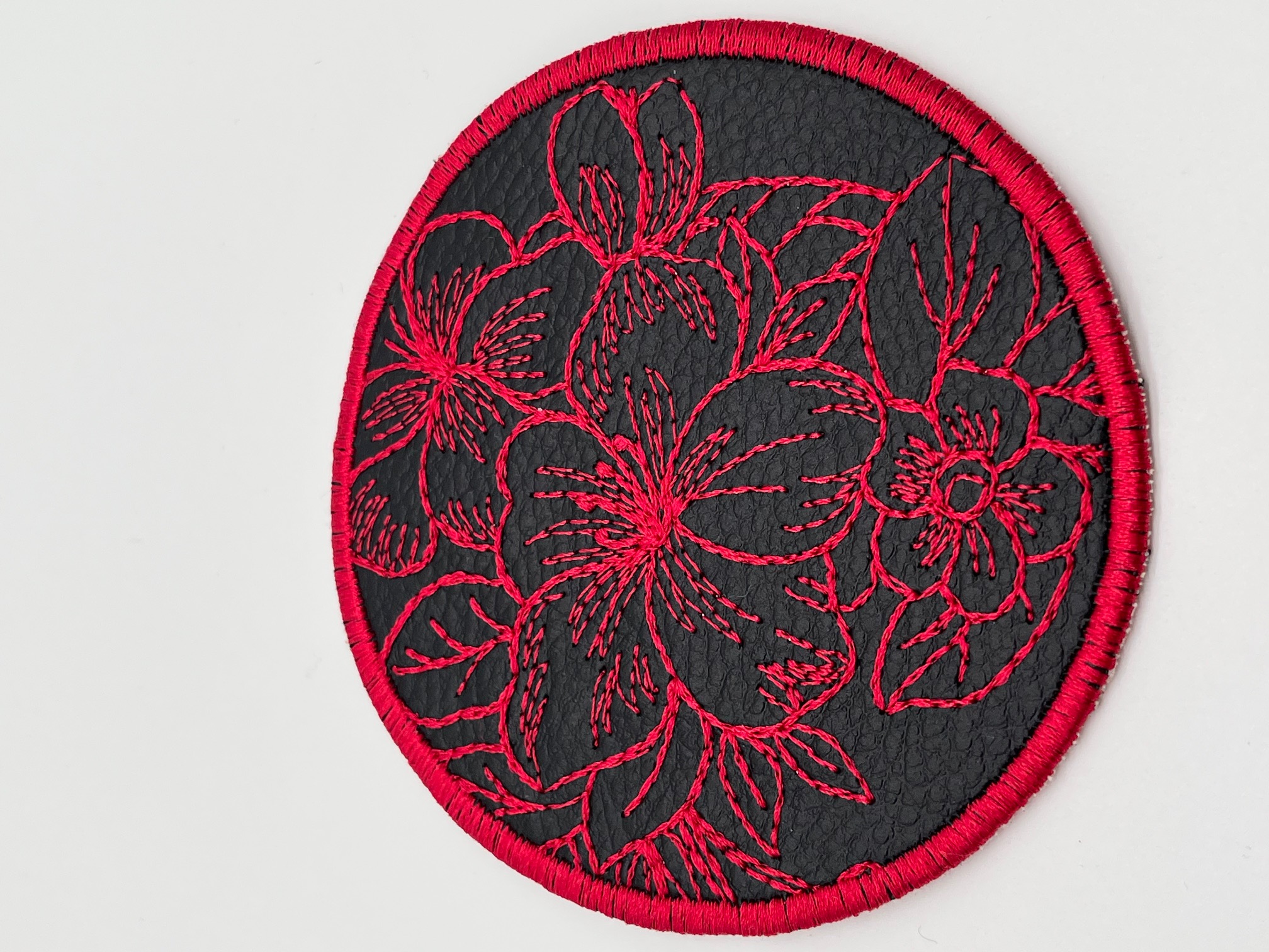Geborduurde Onderzetter Bloem Fuchsia