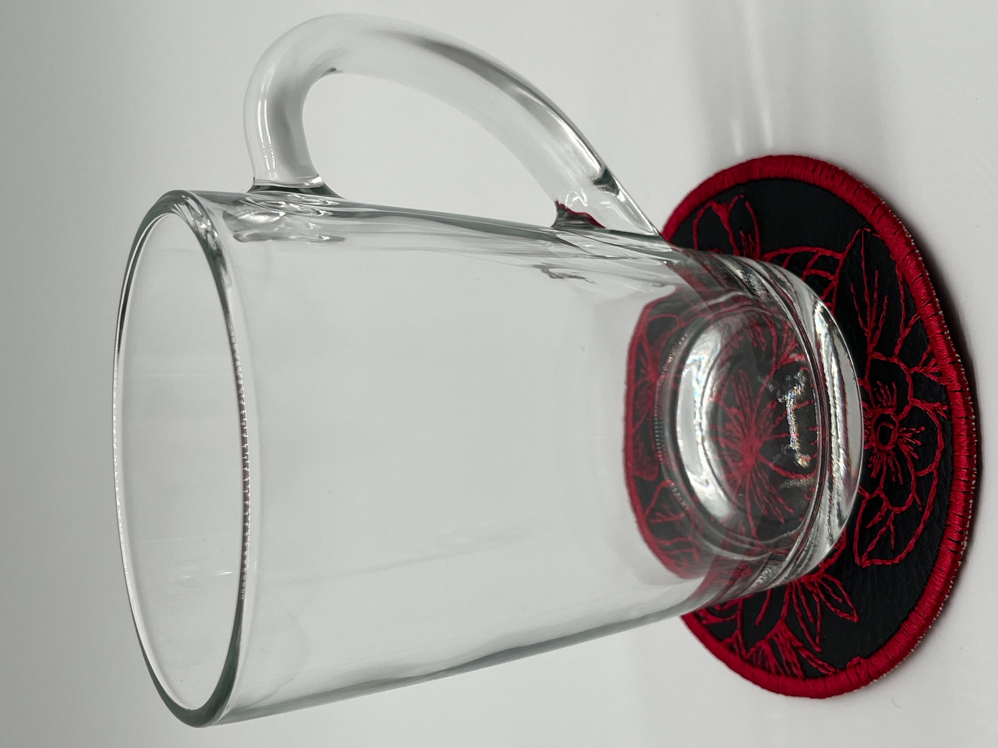 Geborduurde Onderzetter Bloem Fuchsia