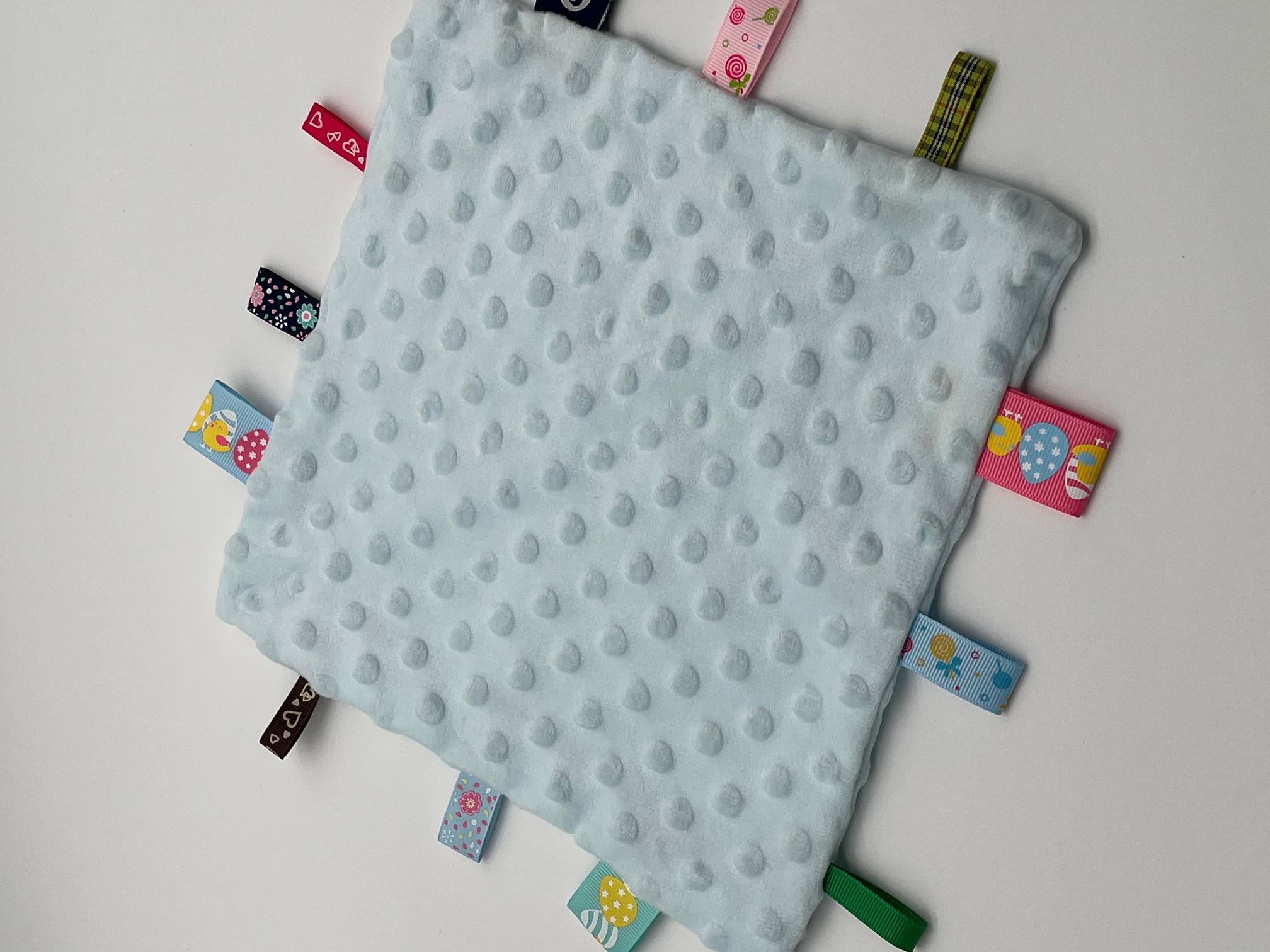 Geborduurd Knuffellapje Minky blauw met naam