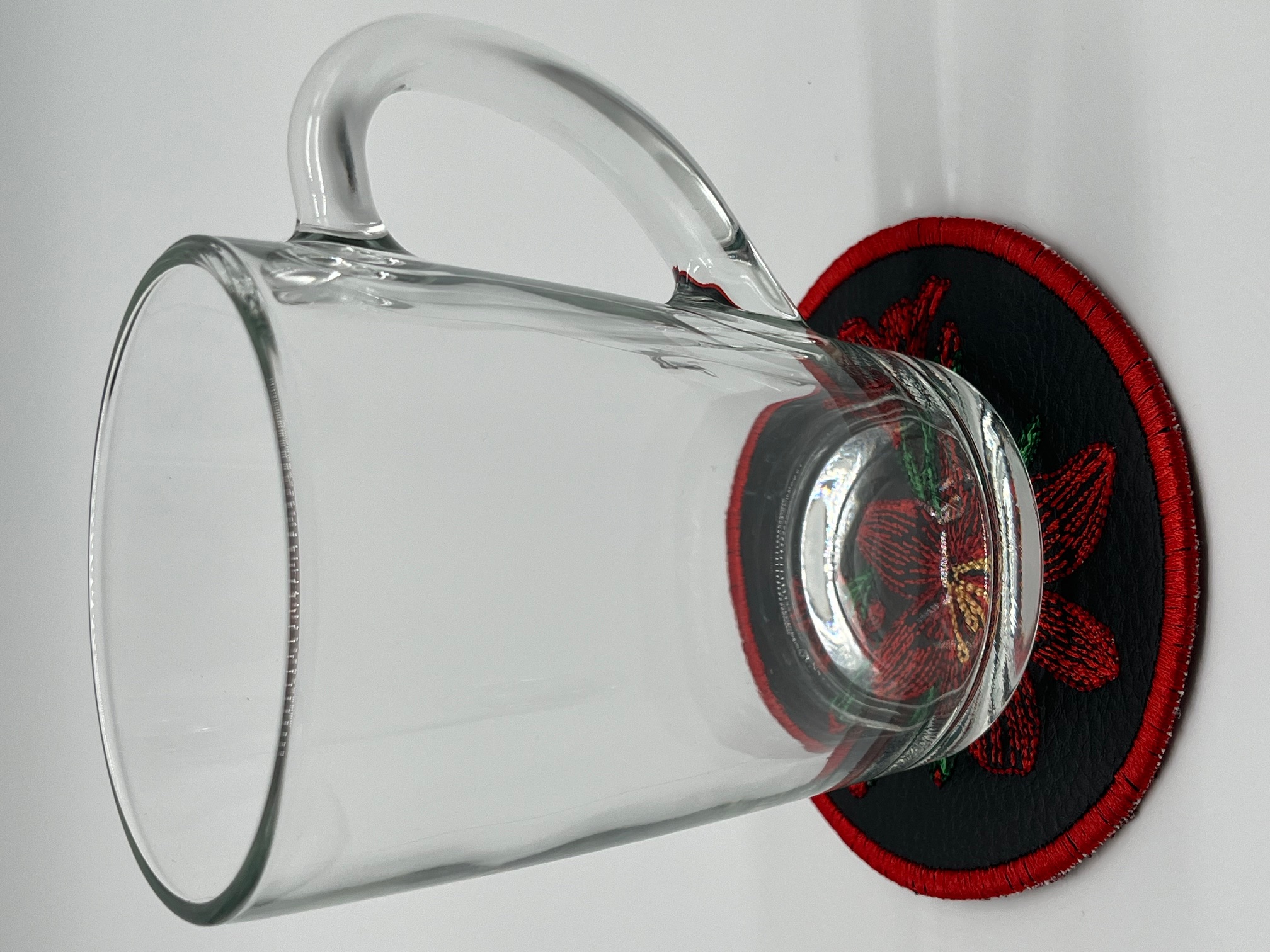 Geborduurde Onderzetter Bloem Rood, set van 4