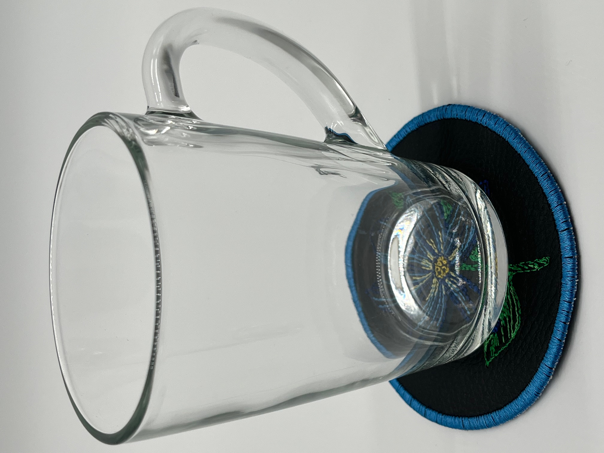 Geborduurde Onderzetter Bloem Blauw, set van 4