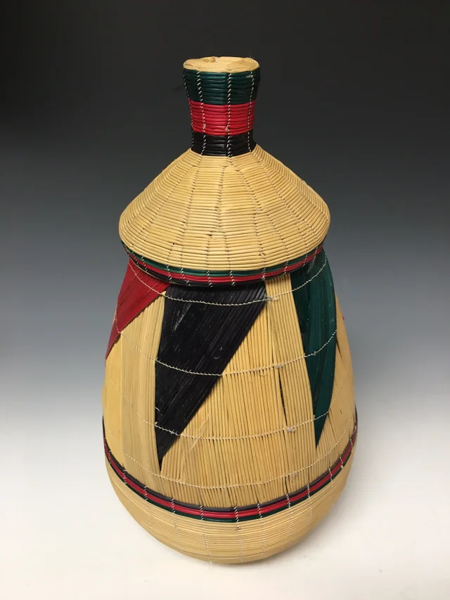 African Style Coiled Lidded Basket #4