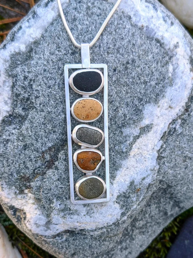 Rectangle Assorted Beach Stones Pendant