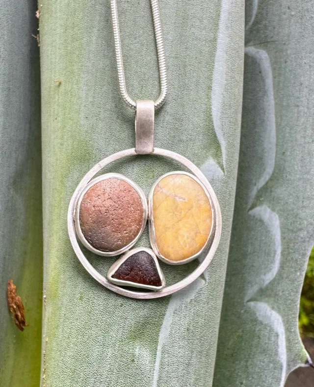Red & Yellow Agate, Brown Sea Glass