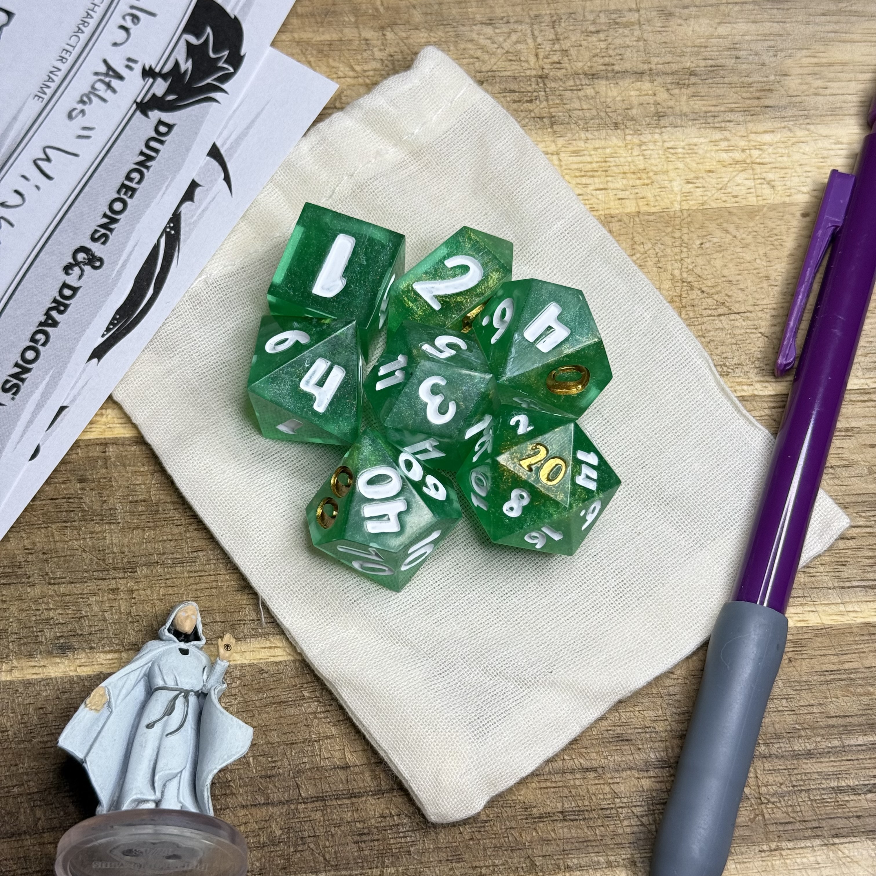 Gilded Verde | Green Resin Dice Set