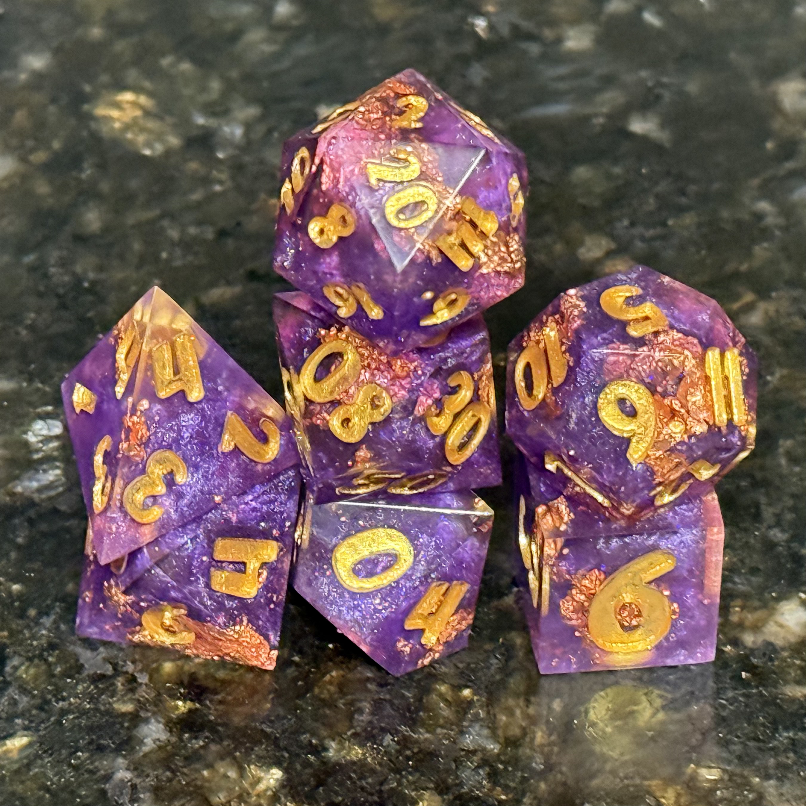 Gilded Amethyst - Resin Dice Set