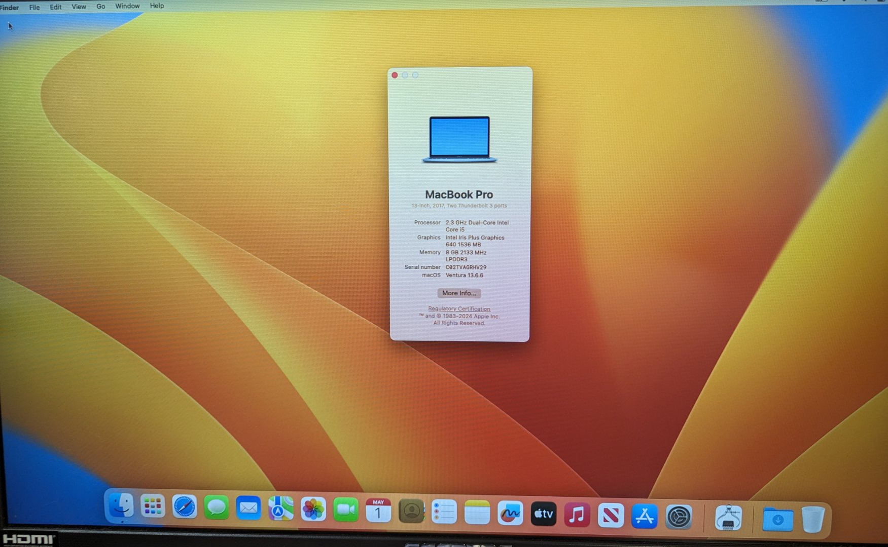 Macbook A1708 2017 No LCD, Needs external monitor. 8GB 256GB