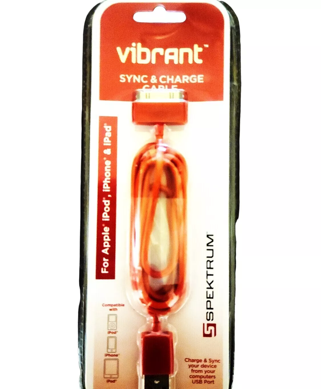 Vibrant (TM) Straight Cord Sync & Charge USB Cable, Red