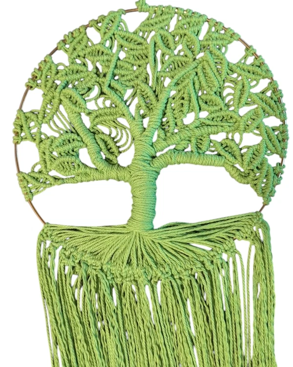 Handmade 10" Hoop Bright Green Multibranched Macrame Tree