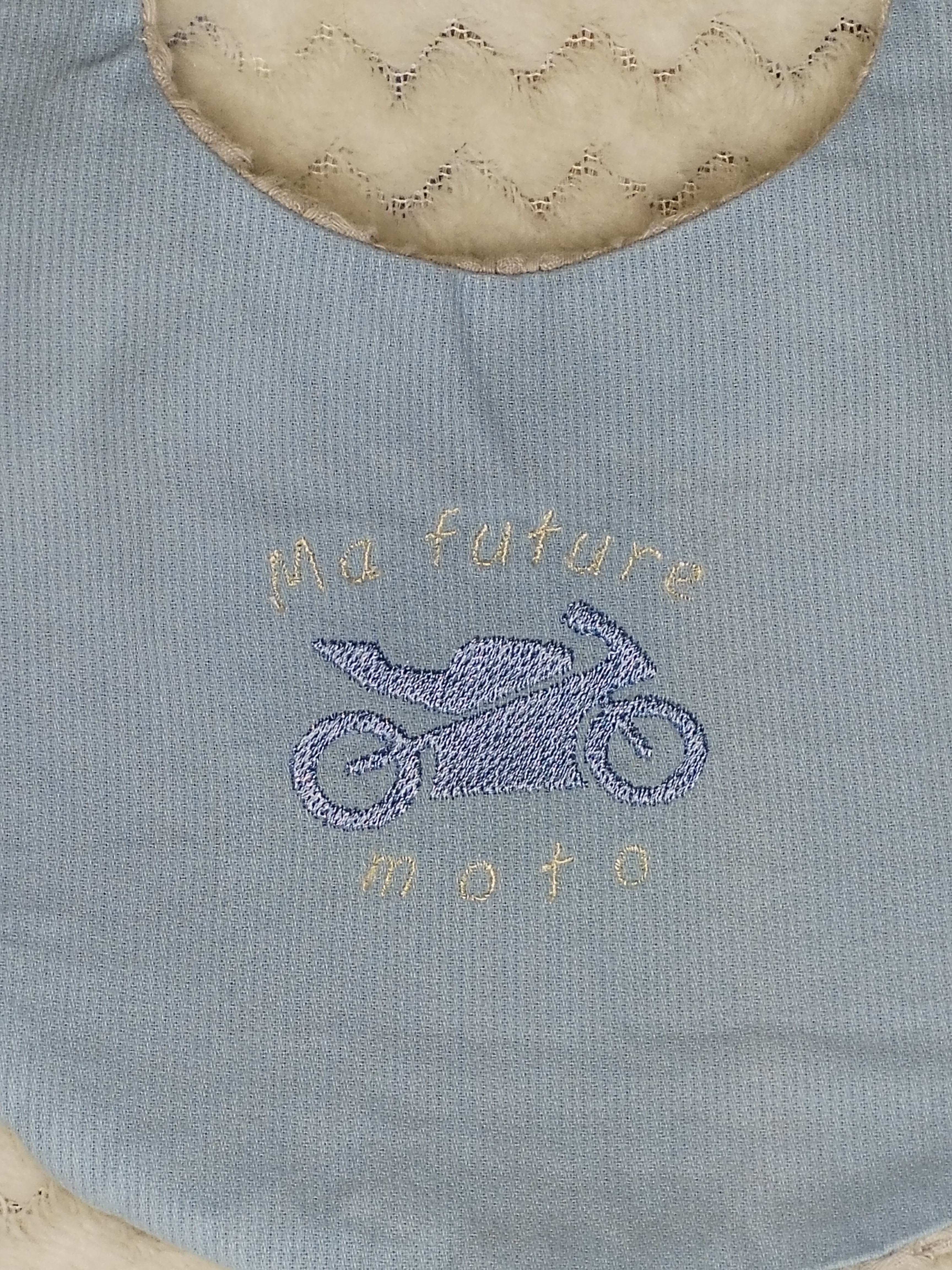 Bavoir "Ma future moto" bleu clair