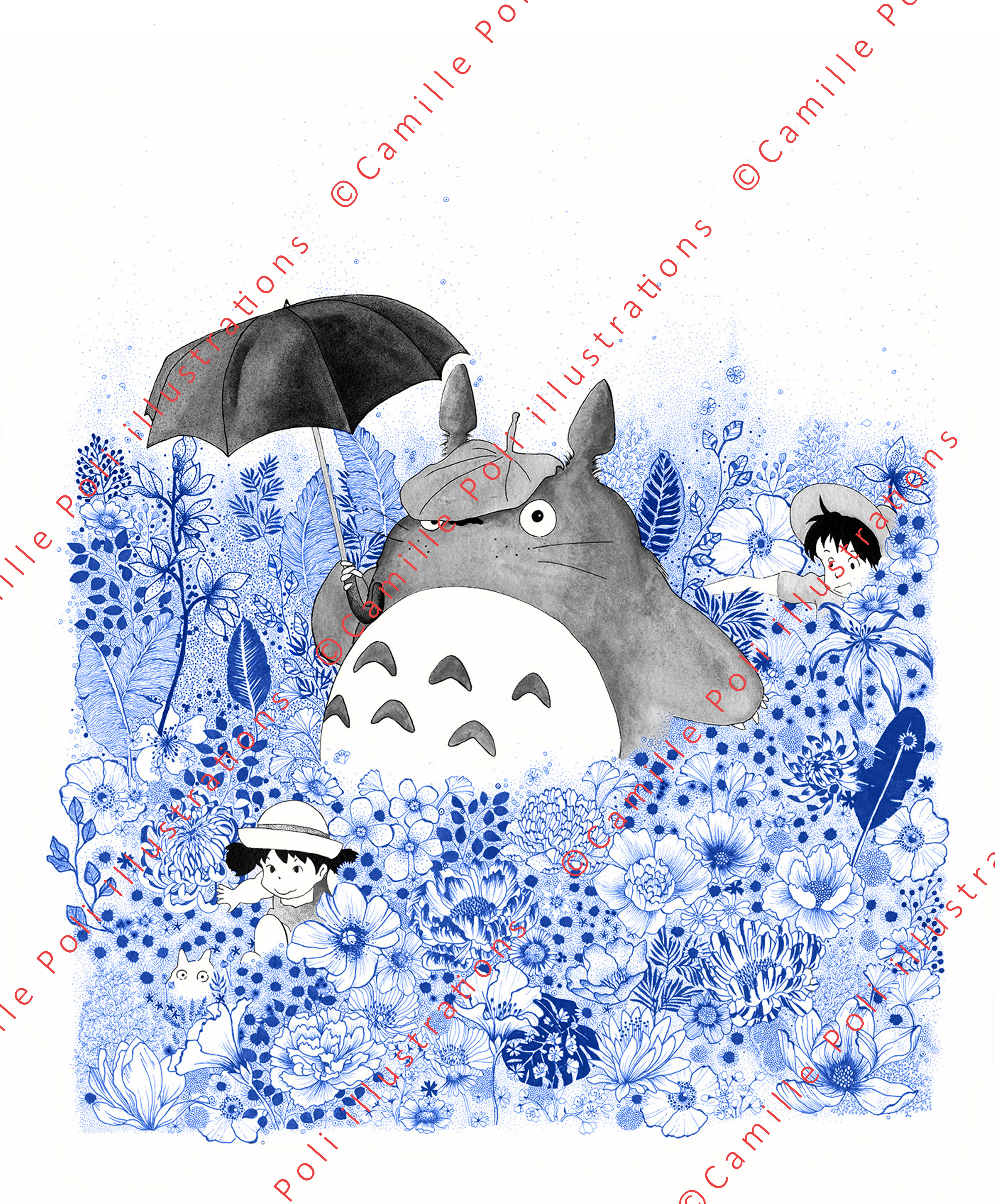 Totoro aux fleurs bleues