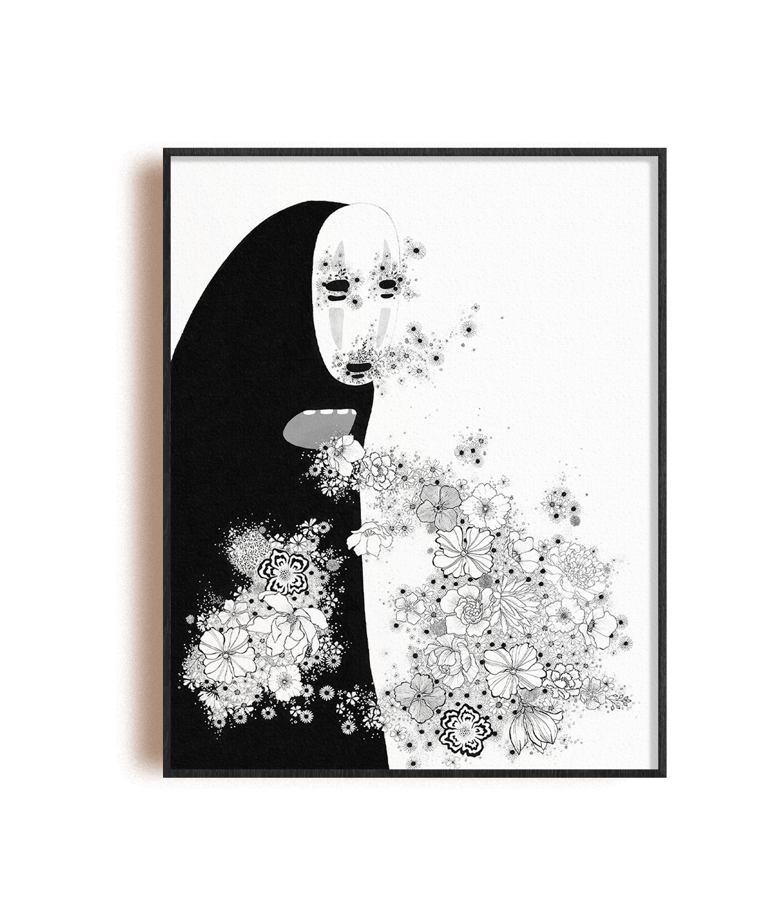 Sans visage aux fleurs noires