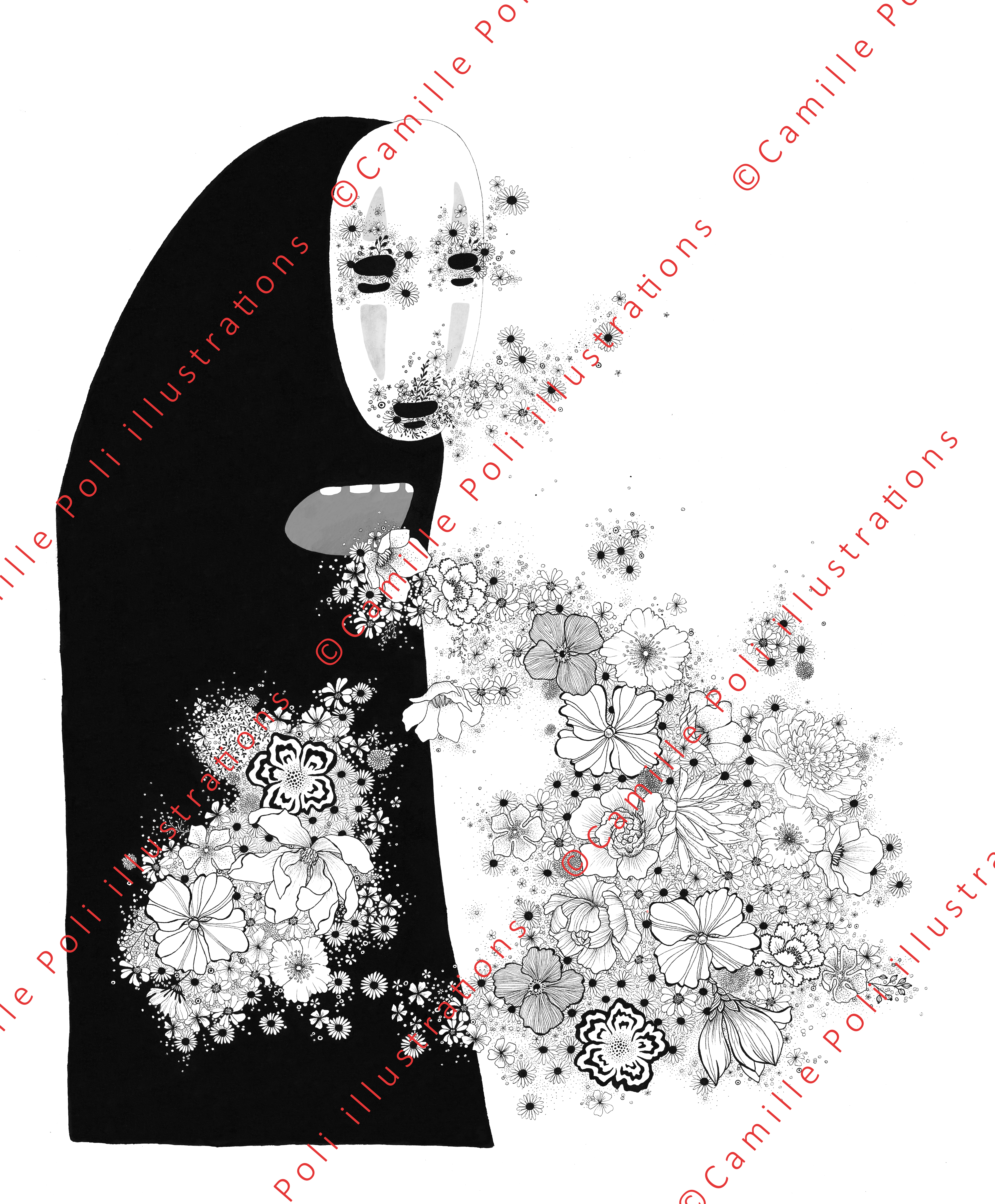 Sans visage aux fleurs noires