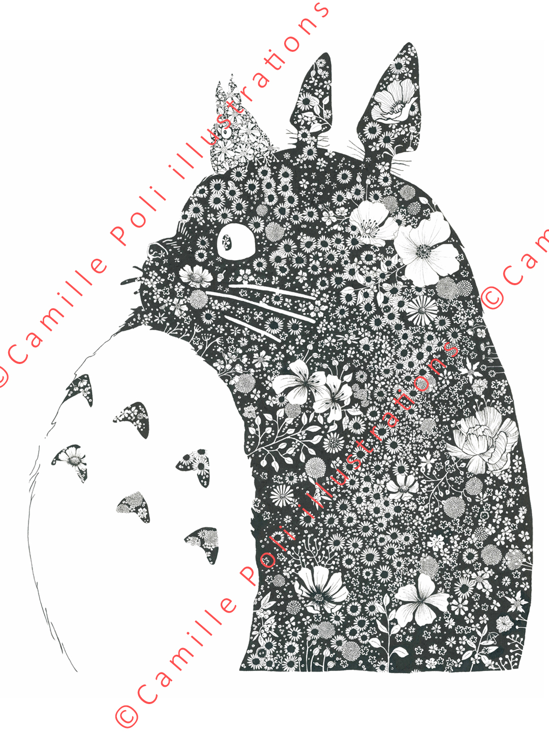 Totoro aux fleurs noires
