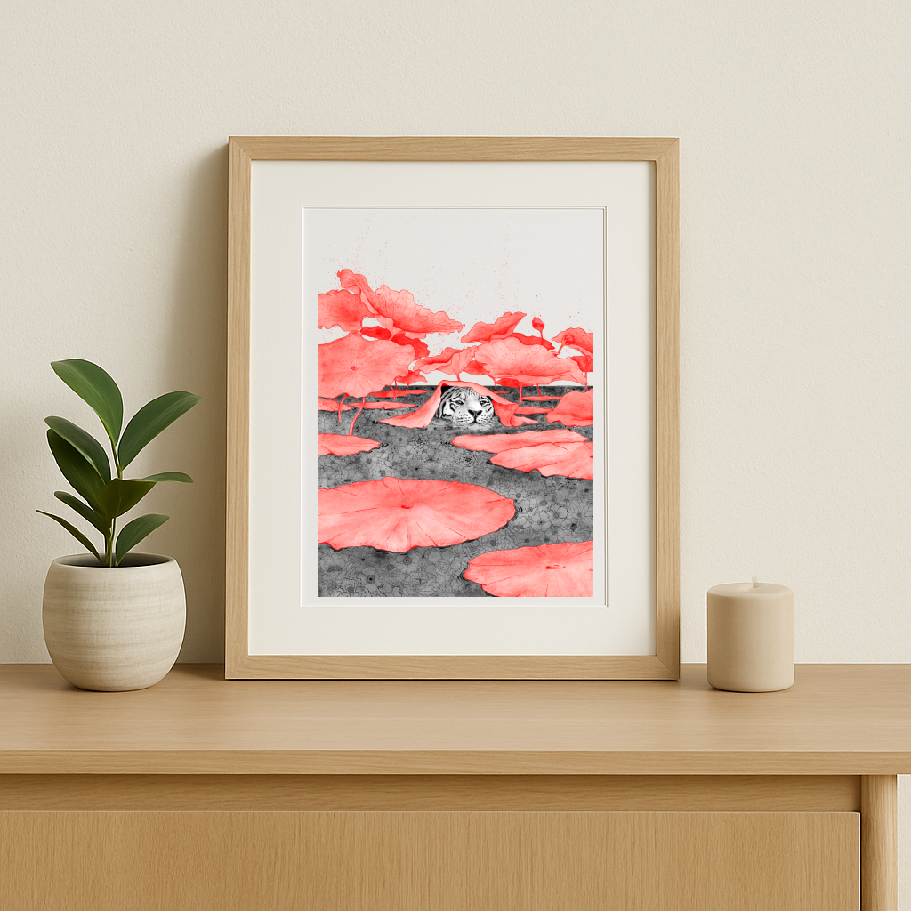 Tigre aux nénuphars rouges