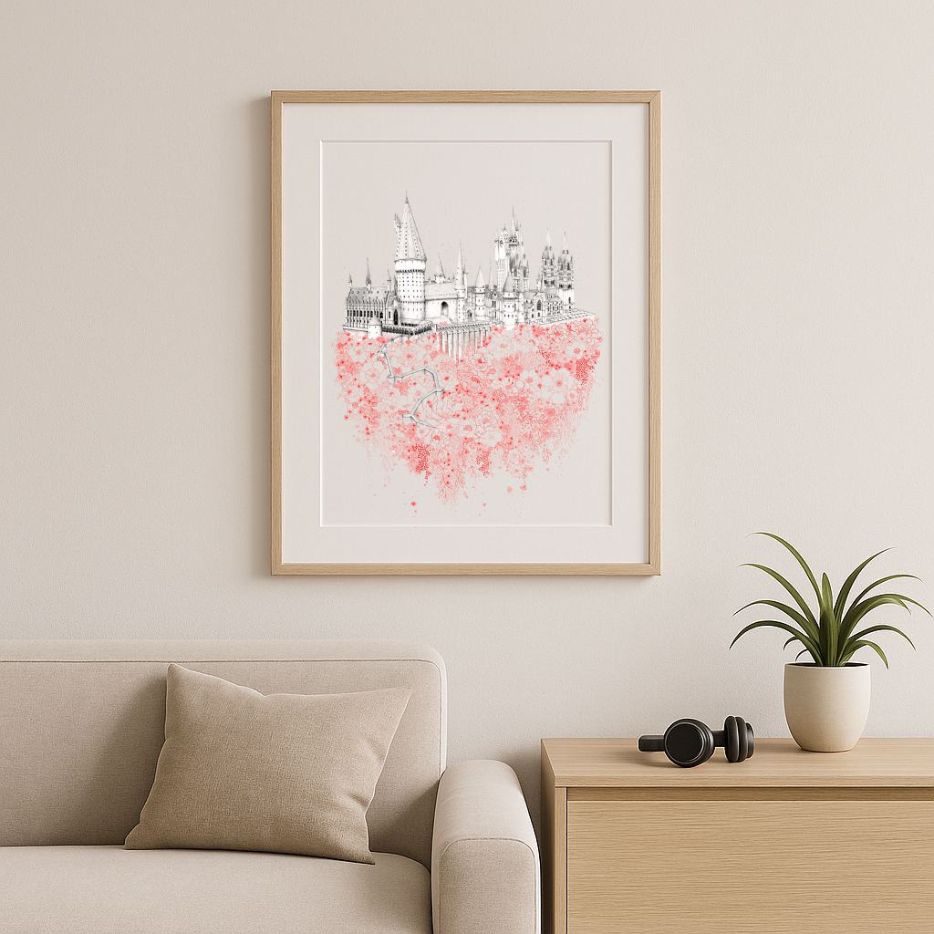 Le château de Poudlard aux fleurs rouges