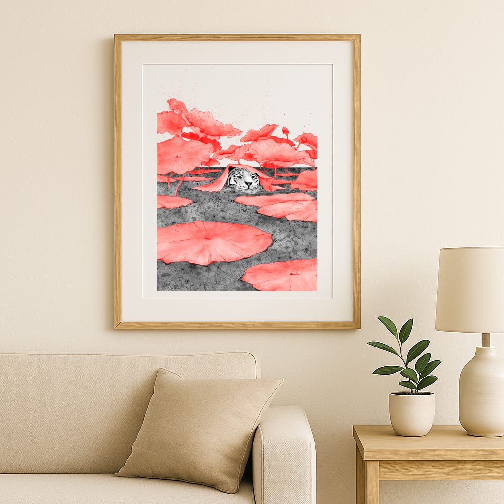 Tigre aux nénuphars rouges