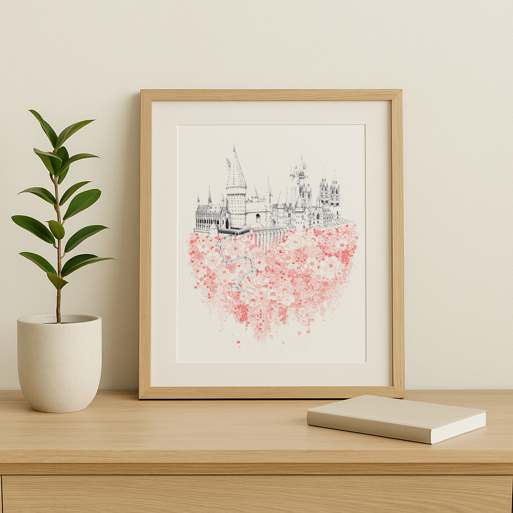 Le château de Poudlard aux fleurs rouges