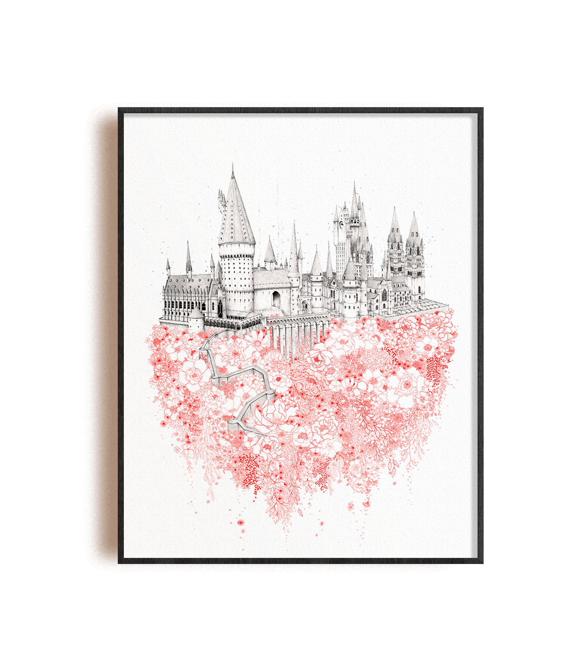 Le château de Poudlard aux fleurs rouges