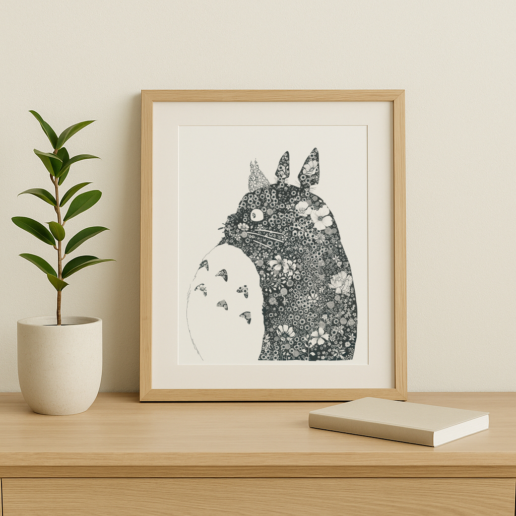 Totoro aux fleurs noires