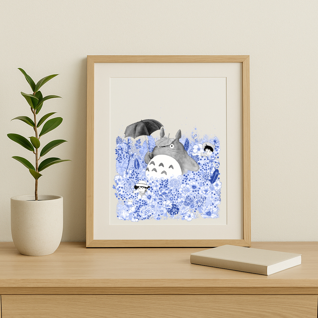 Totoro aux fleurs bleues
