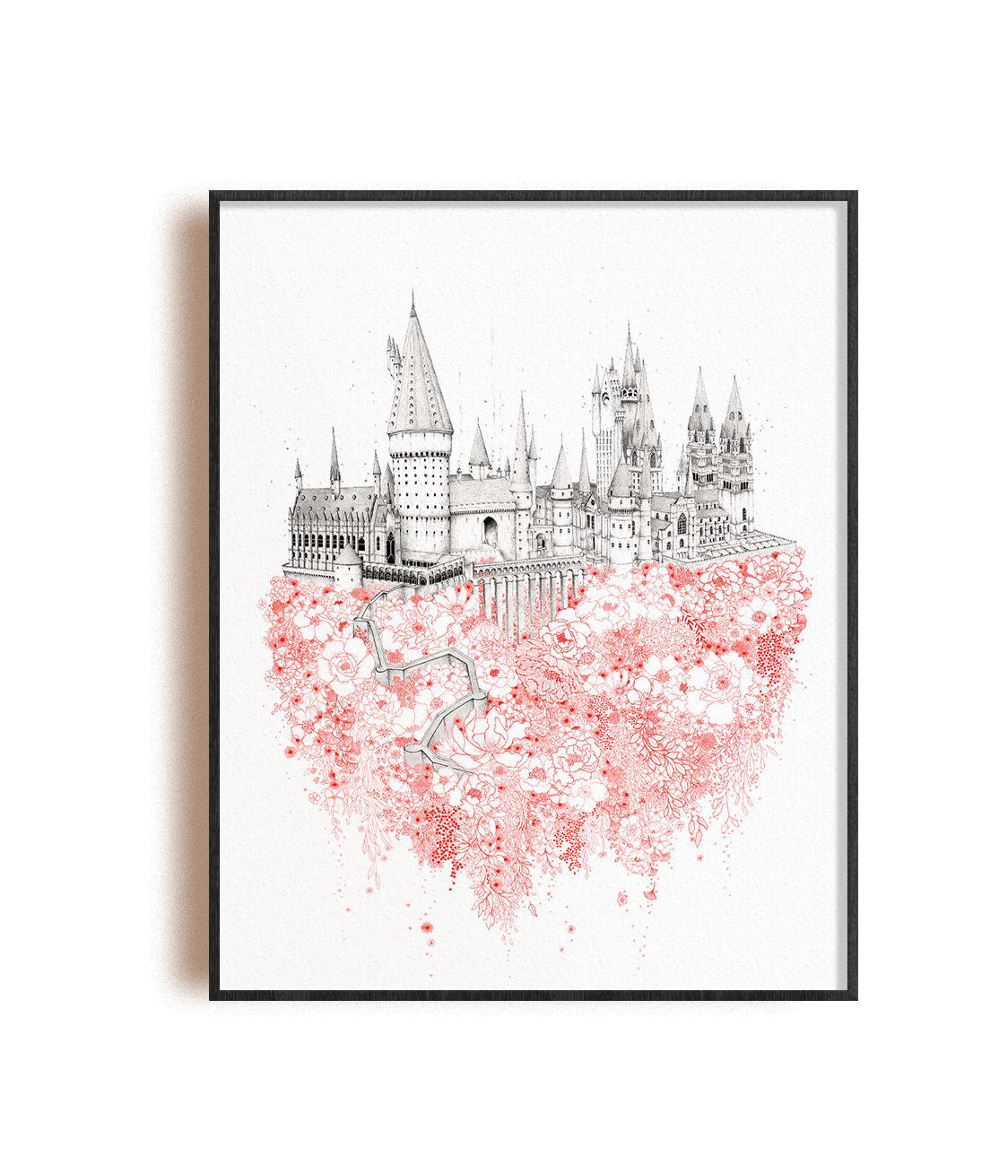 Le château de Poudlard aux fleurs rouges