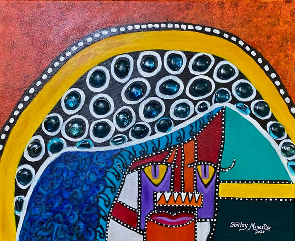 GIRL WITH BLUE HAIR IN BIG JEWELED HAT
