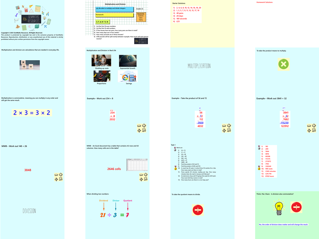 1.4 Multiplication and Division Integers Only GCSE PowerPoint Lesson