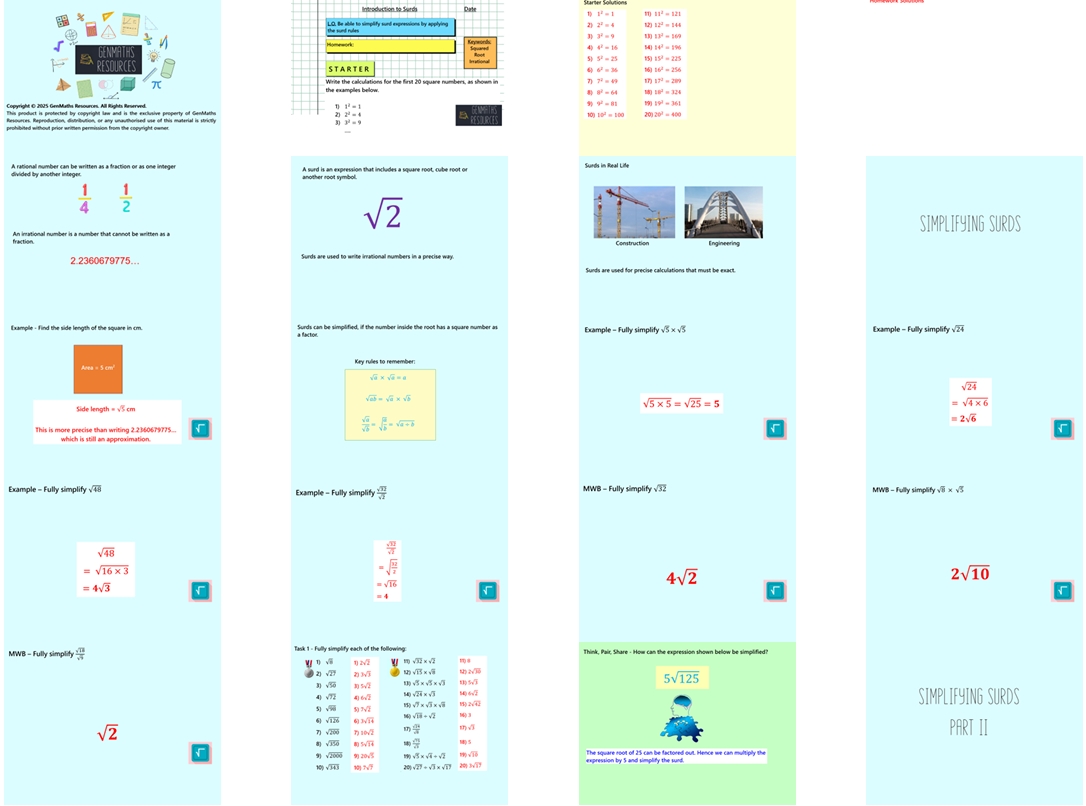 1.51 Introduction to Surds GCSE Higher PowerPoint Lesson