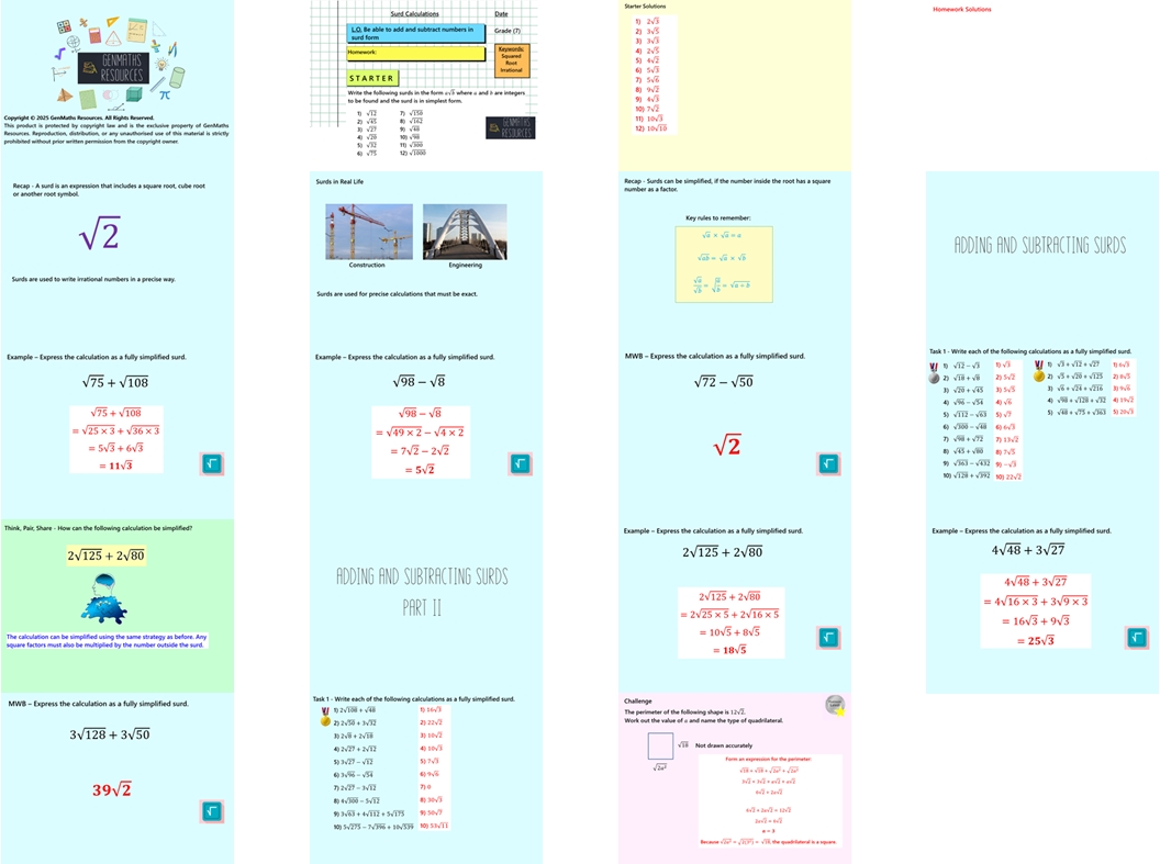 1.52 Surd Calculations GCSE Higher PowerPoint Lesson
