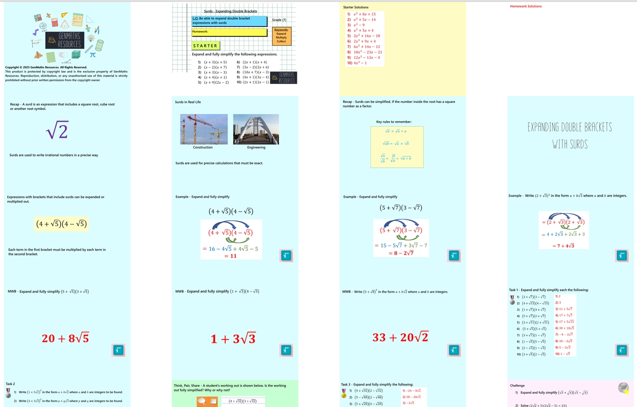 1.53 Surds Expanding Double Brackets GCSE Higher PowerPoint Lesson