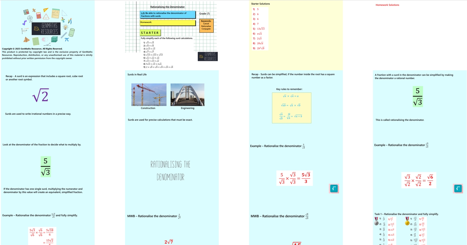 1.54 Surds - Rationalising the Denominator GCSE Higher PowerPoint Lesson