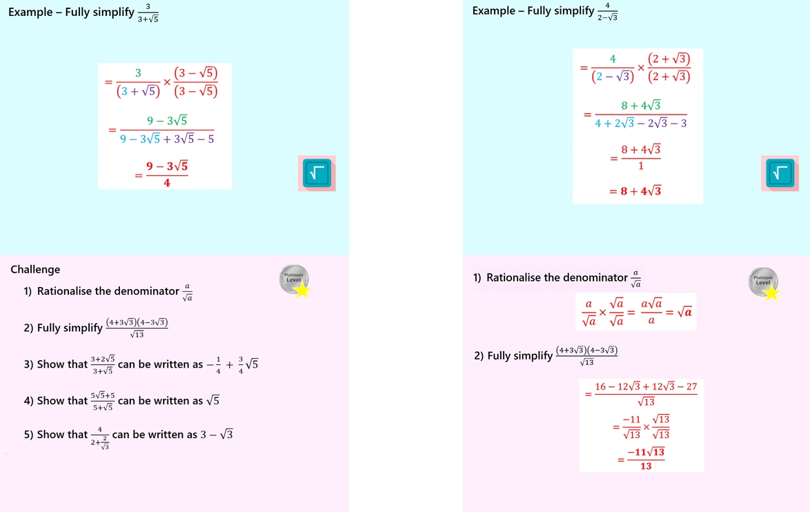 1.54 Surds - Rationalising the Denominator GCSE Higher PowerPoint Lesson