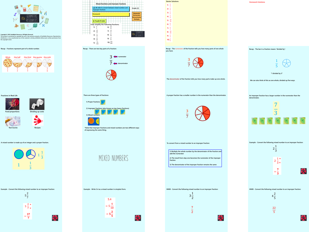 1.18 Mixed Numbers and Improper Fractions GCSE PowerPoint Lesson