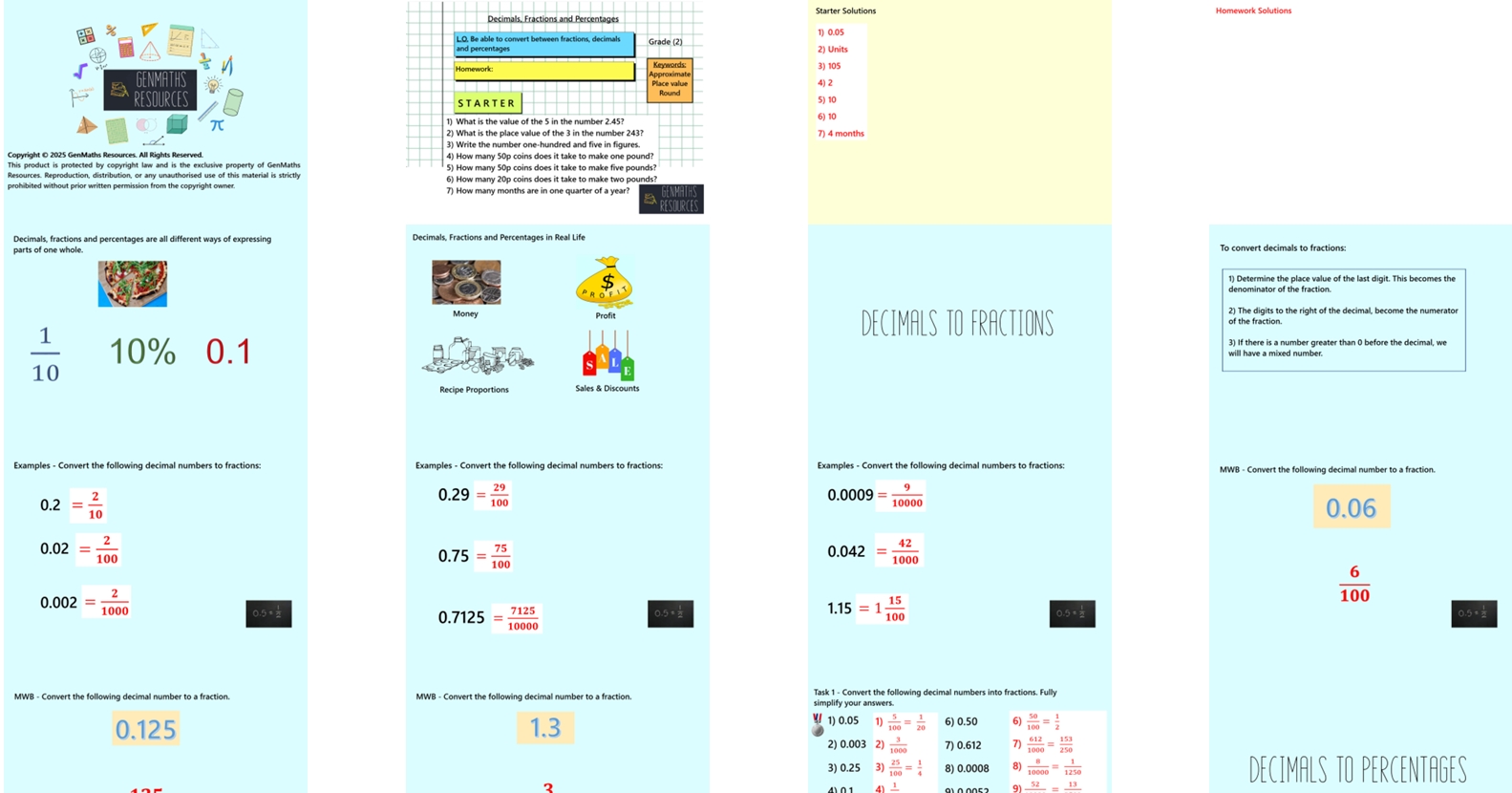 1.25 Fractions Decimals Percentages Conversions GCSE PowerPoint Lesson
