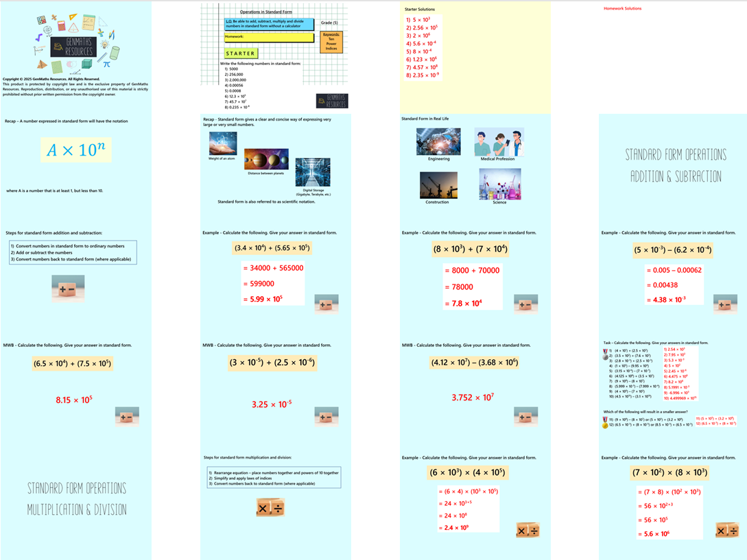 1.35 Non-Calculator Standard Form Operations GCSE PowerPoint Lesson