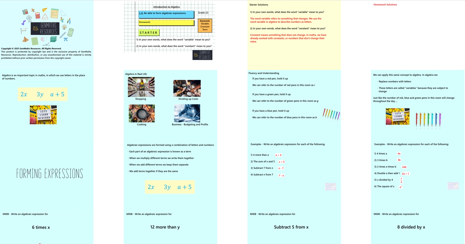 2.1 Introduction to Algebra – Forming Expressions GCSE PowerPoint Lesson