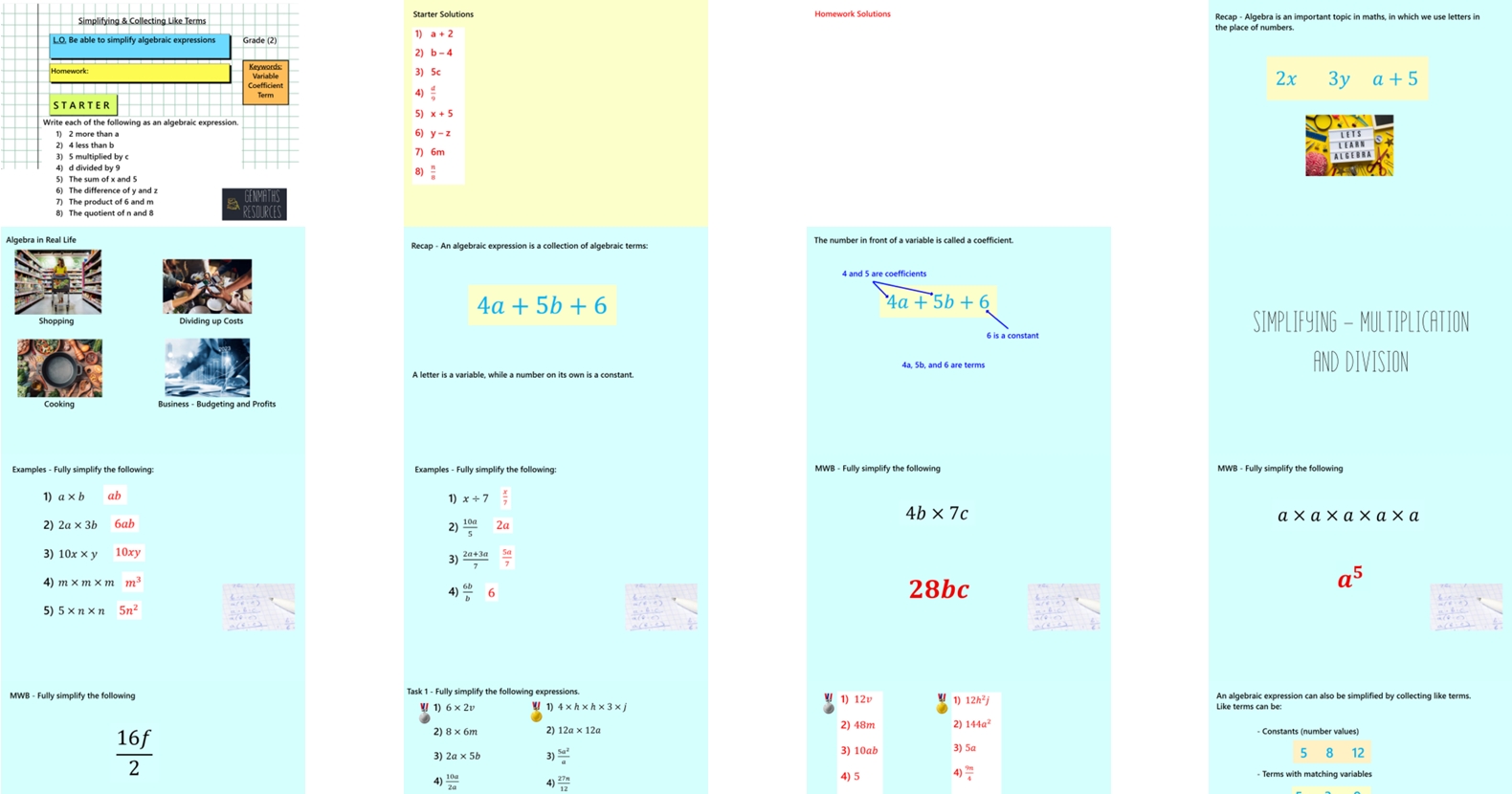 2.2 Simplifying Algebra & Collecting Like Terms GCSE PowerPoint Lesson