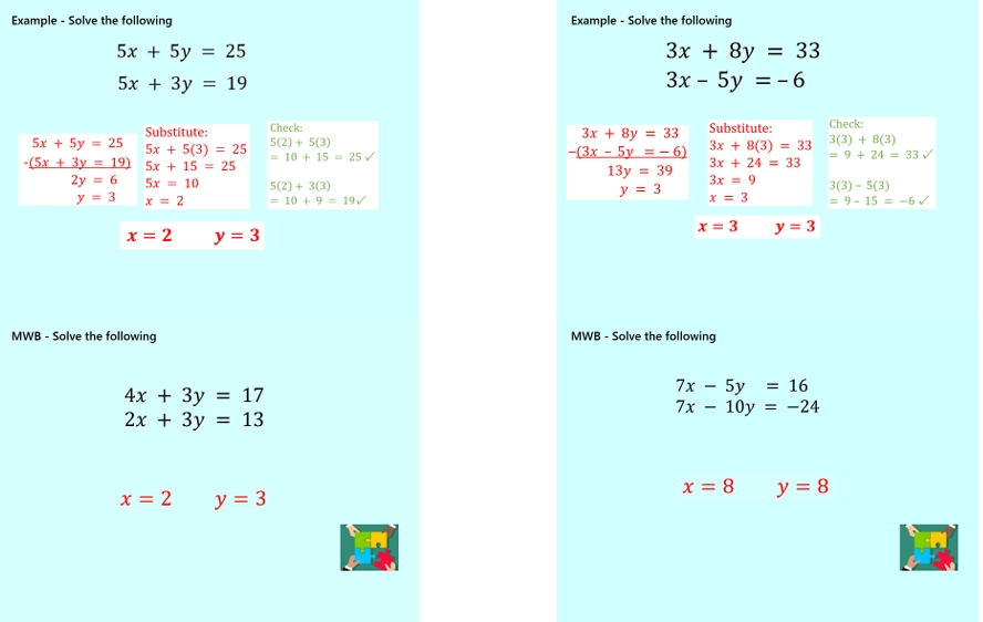 2.14 Simultaneous Equations Same Coefficients GCSE PowerPoint Lesson